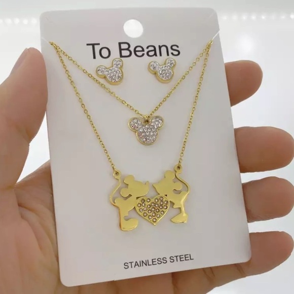 NEW Kissing Mouse Necklace Earrings Set - Picture 1 of 2